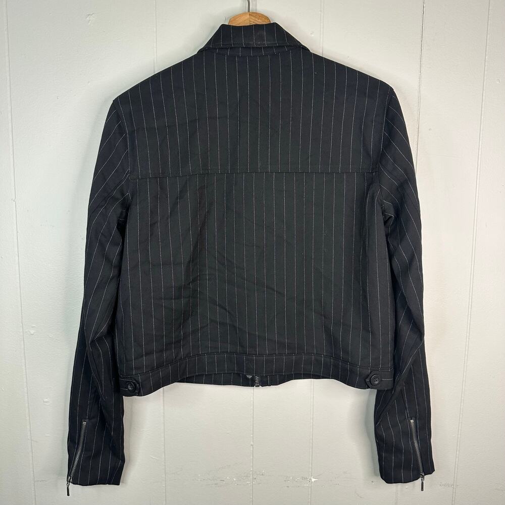 Five Star General Womens S Black Moto Jacket Pinstripe Zip Streetwear Y2K Urban - Picture 2 of 11